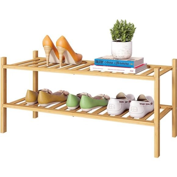 FILWH Bamboo Shoe Rack Stackable Shoe Shelf Storage Organizer for Unit